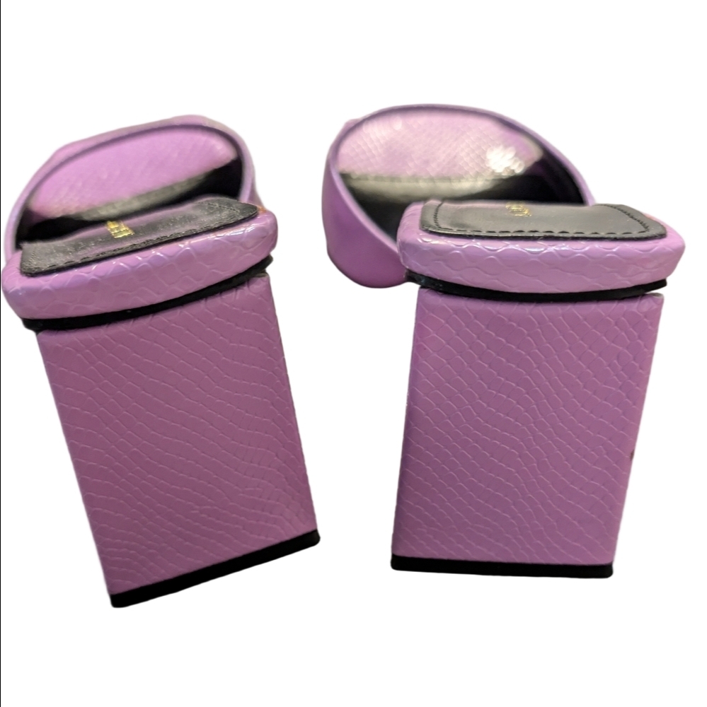 Azalea Wang Lilac Snakeskin Square Toe Block Heel Mules Size 9 - Picture 5 of 7